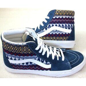 Vans Men's Sk8-Hi Fair Isle Blue Multi Suede Canvas Skate shoes Sizes NIB